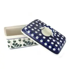Blue Rose Polish Pottery 10 Ceramika Butter Tub