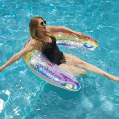 PoolCandy 48" Classic Rainbow Glitter Inflatable Jumbo Sun Chair Ultra Durable Sun Tan Fun Great For Pools, Lakes, And More