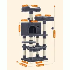 FEANDREA Cat Tree, Cat Tower for Indoor Cats, 56.3-Inch Cat Condo with Scratching Posts, Hammock, Plush Perch