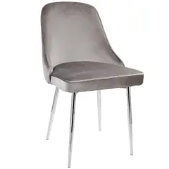Set of 2 Dining Chair Silver Chrome - LumiSource: Velvet Upholstery, Metal Legs, Floor Protectors