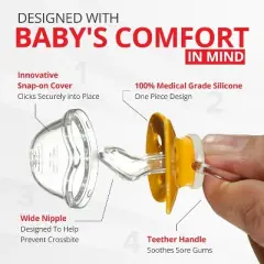 Playtex Baby &ndash; Binky Orthodontic Pacifier with Snap-On Cover, Air Comfort Shield, Medical-Grade Silicone, 0&ndash;6 Months, 2-Pack, Bunny & Rabbit Design