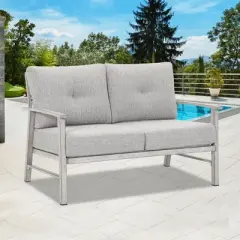 COWLOWN Outdoor Patio Loveseat Sofa, Aluminum Frame 2-Seat Couch with Soft Cushions, All-Weather Furniture for Garden, Poolside, Lawn