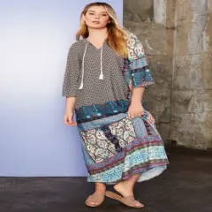 June + Vie by Roaman's Women&rsquo;s Plus Size Halcion Boho Maxi Dress