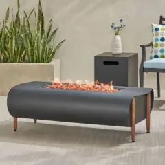 Vernon Outdoor Rectangular Fire Pit with Tank Holder - Dark Gray - Christopher Knight Home
