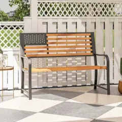 Costway 50" Outdoor Garden Bench with Flag Pattern Backrest & Rustic Wood Grain Finish