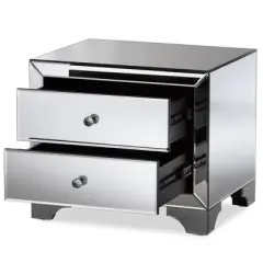 Farrah Hollywood Regency Glamour Style Mirrored 2 - Drawer Nightstand - Baxton Studio