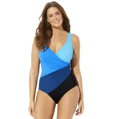 Swimsuits for All Women&rsquo;s Plus Size Colorblock Surplice One Piece Swimsuit