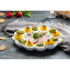 Kook Ceramic Deviled Egg Tray, Holds 12 Eggs, 10 in, White