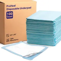 ProHeal Plus Fluff/Polymer Underpad, Incontinence Bed Pad, Leak Proof Poly Backing, 30" x 30" - 100 Pack