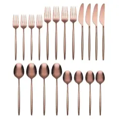 Cambridge Silversmiths 20pc Gaze Copper Mirror Flatware Set: Stainless Steel Silverware Set, Forks Spoons Knives