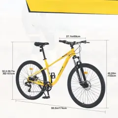 INFURNIC Bicycles, 27.5 Inch Mountain Bike for Men Women Boys and Girls, 21-Speed Mountain Bike, Yellow, 68.5"*27.1"*40.55"