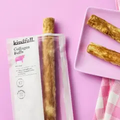 Rawhide Alternative Collagen Roll Beef Flavor Dog Treat - Kindfull&trade; - 9.5oz/3ct
