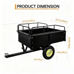 Heavy Duty Steel Dump Cart, 15 Cubic Feet Tow Behind Garden Trailer with Raised Side Rails, Hand Pull or Foot-Release Utility Trailer