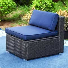8pc Steel & Wicker Outdoor Conversation Set with Cushions Blue - Captiva Designs