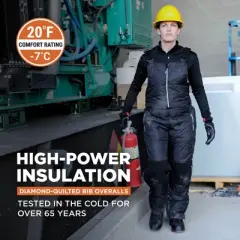 RefrigiWear Women's Diamond Quilted Insulated Bib Overalls with Performance-Flex