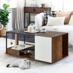 Erommy Cofee Table with Feeding Station, End Table with Scratching Post for Indoor Cat, 40"&times; 22"x 19"