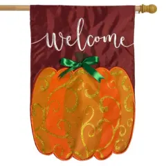Welcome Pumpkin Fall Applique House Flag Autumn 28" x 40" Briarwood Lane