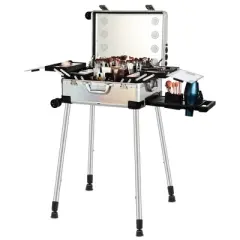 Lockable Rolling Makeup Train Case with LED Mirror