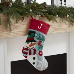 Personalization Mall Snowman Embroidered Initial Hooked Christmas Stockings