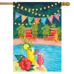 Poolside Paradise Summer House Flag Welcome Tropical 28" x 40" Briarwood Lane