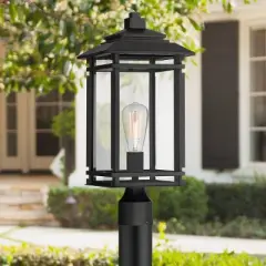 John Timberland Mission Outdoor Post Light Fixture Matte Black Metal 19 1/2" Clear Glass for Exterior House Porch Patio Deck Home
