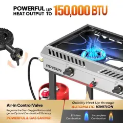 ROVSUN 2 Burner Outdoor Propane Gas Stove with Ignition, Regulator & Shelf, 150,000 BTU Powerful Cooker for Backyard Patio Home Cooking Frying Canning