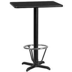 Flash Furniture 24'' x 30'' Rectangular Black Laminate Table Top with 22'' x 22'' Bar Height Table Base and Foot Ring