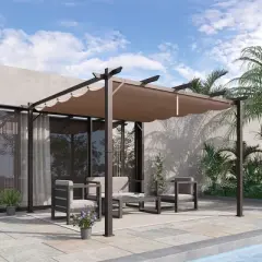 Outsunny Outdoor Pergola Aluminum Gazebo w/ Retractable Canopy for Patio, Backyard, Party, Charcoal Grey