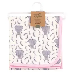 Touched by Nature Baby Girl Organic Cotton Swaddle, Receiving and Multi-purpose Blanket, Pink Elephant, One Size