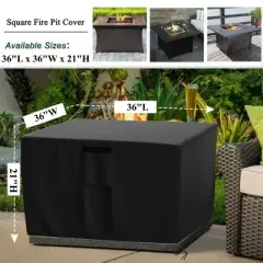Akefit Heavy Duty Waterproof Black Square Fire Pit Cover with Ventilation Window and Adjustable Drawstring