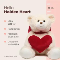 Bearington Holden Heart The Valentine's Day Plush, 16 Inch Teddy Bear Stuffed Animal, For Ages 3-14