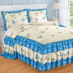 Collections Etc Butterfly Magnolia Triple Ruffle Bedspread