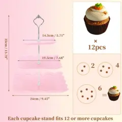 Unique Bargains 3 Tier Dessert Cupcake Stand Square with Tiered Serving Tray for Donuts Fruits Pink Silver Tone