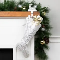 Northlight 19&rdquo; White and Silver Filigree Christmas Stocking with Bows