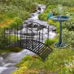 VINGLI Metal Garden Bridge, Arch Bridge with Patterned Guardrails, Decorative Iron Foot Bridge for Pond, Yard, 4ft