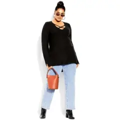 Women's Plus Size Longline Cross Sweater - black | CITY CHIC