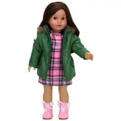 Sophia&rsquo;s Complete Fall Outfit with Dress, Parka, & Booties for 18&rdquo; Dolls, Pink/Green