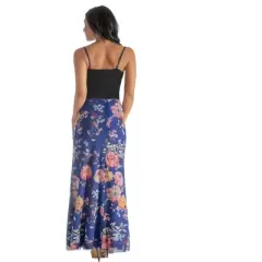 Womens Elastic Waist Floral Sheer Fabric Overlay Maxi Skirt