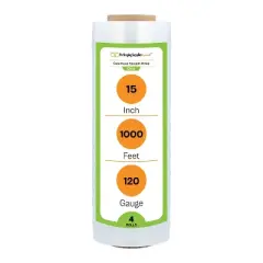 PSBM 4 Rolls Clear 15" x 1000 Ft. 120 Gauge Cast Hand Stretch Wrap Pallet Shrink Film