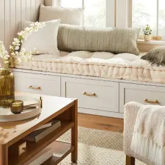 Textured Slub Stripe Square Throw Pillow Cream/Khaki - Hearth & Hand&trade; with Magnolia