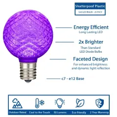 Novelty Lights 25 Pack Plastic Diamond Faceted G40 Globe LED String Light Replacement Bulbs E12 Base