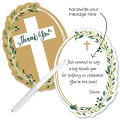Big Dot of Happiness Elegant Cross - Shaped Thank You Cards - Religious Party Thank You Note Cards with Envelopes - Set of 12