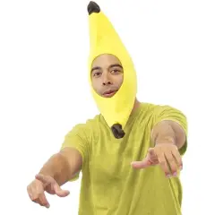 Blue Panda Banana Plush Party Hat - Funny Head Cover Halloween Dress-Up Accessory, 21.7 x 9.7 in