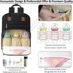 Diaper Bag Backpack, Multifunctional, Waterproof - Black