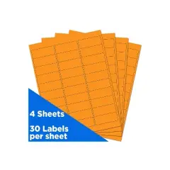 JAM Paper Laser/Inkjet Address Labels 1" x 2 5/8" Neon Orange 30 Labels/Sheet 4 Sheets/Pack