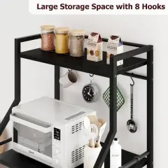 Kitchen Bakers Rack with Storage, 5-Tier Microwave Stand with 2 Wire Baskets & 8 Hooks, Freestanding Coffee Bar and Storage Shelves