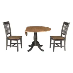 3pc 42" Jordan Round Dual Drop Leaf Dining Table with 2 Splat Back Chairs Hickory/Washed Coal - International Concepts