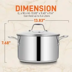 NutriChef 6-Quart Stainless Steel Stock Pot - 18/8 Food Grade Steel Heavy Duty Induction - Stock Pot, Stew Pot, Simmering Pot, Soup Pot