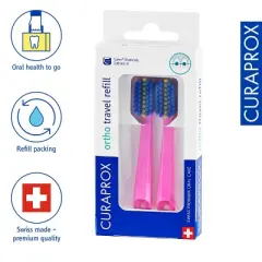 Curaprox Ortho Travel Refill Brush Heads for CS 5460, Pink, 2-Pack for Braces Care