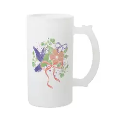 Elanze Designs Freezable Beer Stein Mug With Thumb Grip Handle, 16 Ounce Frosted Glass, Hummingbird Floral